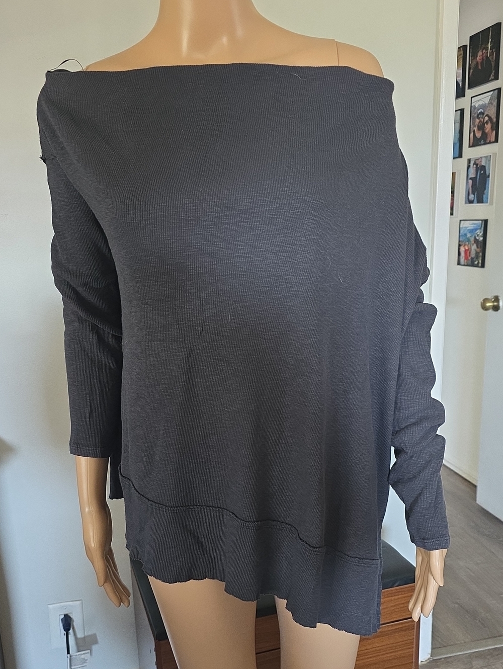 Free People Off-the-Shoulder Charcoal Ribbed Top